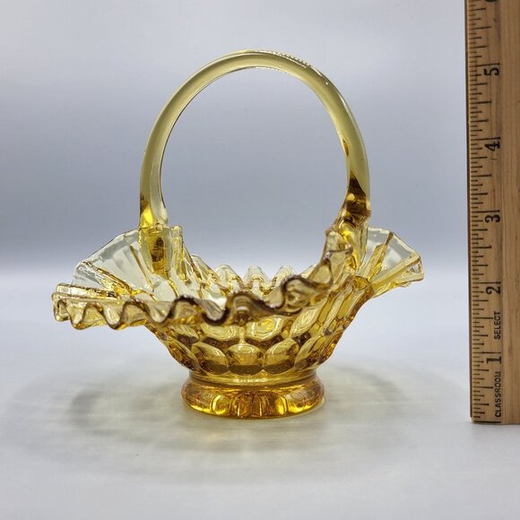 Vintage Candy Dish Amber Glass Basket Thumbprint Ruffled Edge - Picture 12 of 12